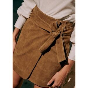Sezane Leandra Skirt 100% Cow Leather in Taupe Wrap Tie Size 14 NWT